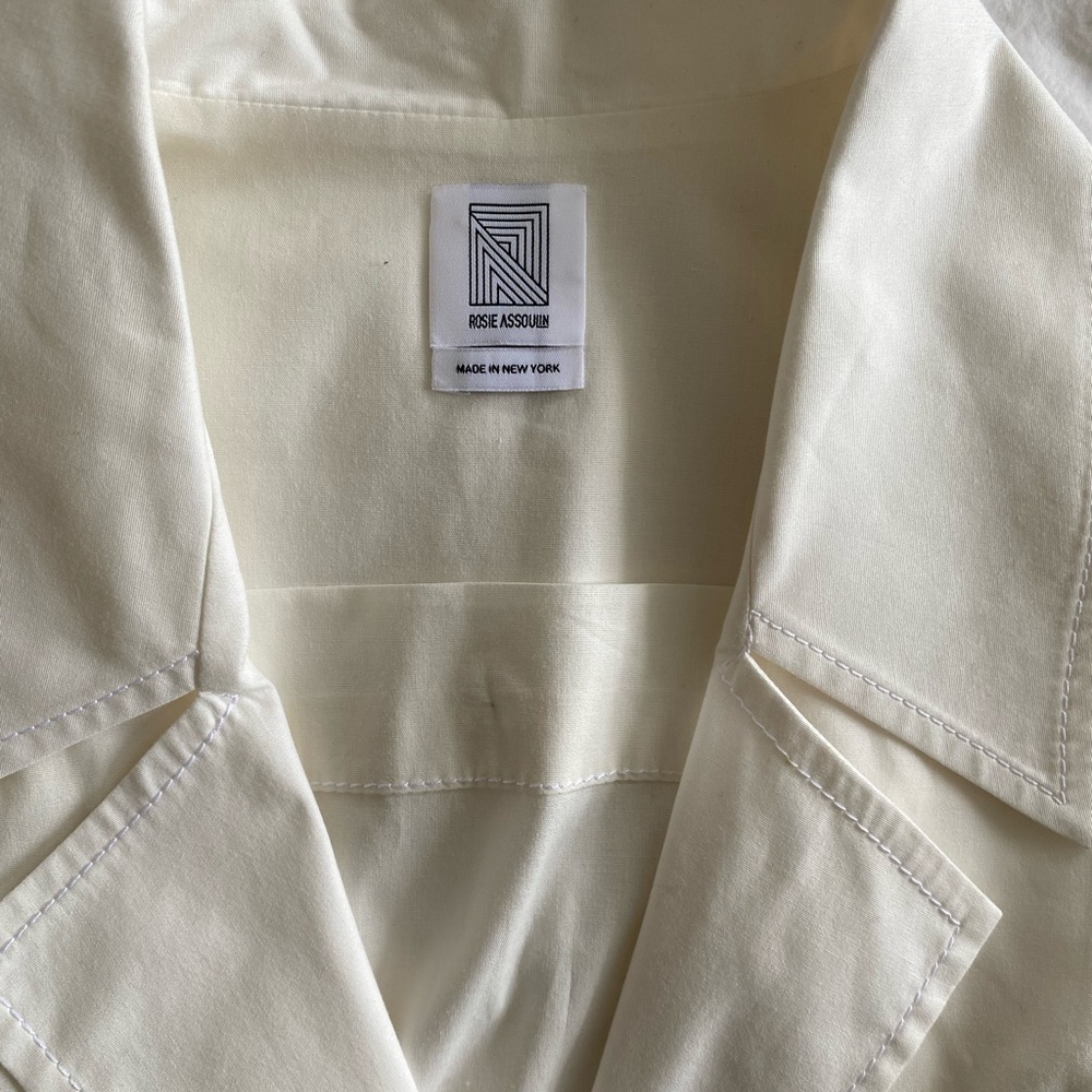 Rosie Assoulin Ivory Collared Button Down with Flared Sleeves & Button Vent Back